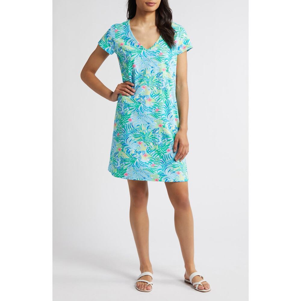 Lilly Pulitzer XL 12-14 Blue Green Tropical Tiger Print Cotton T-Shirt Dress